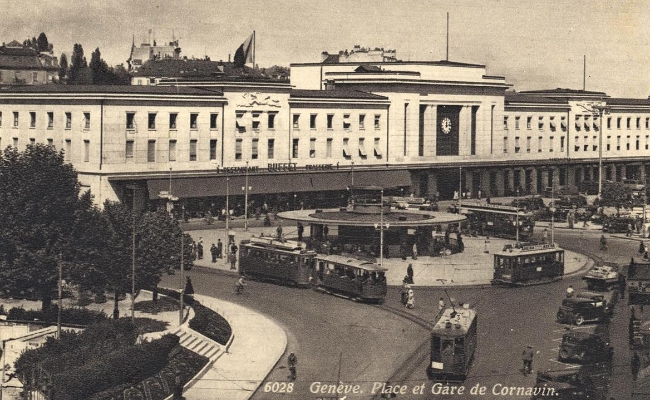 Gare Genève 060833 Gare de genève. Carte postale, timbre postal 06.08.1933