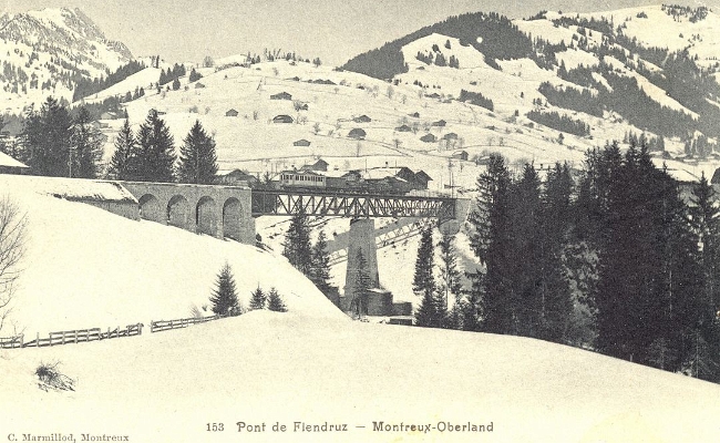 MOB Flendruz 280129 MOB Pont de Flendruz, carte postale -- Date timbre postal 28.01.1929