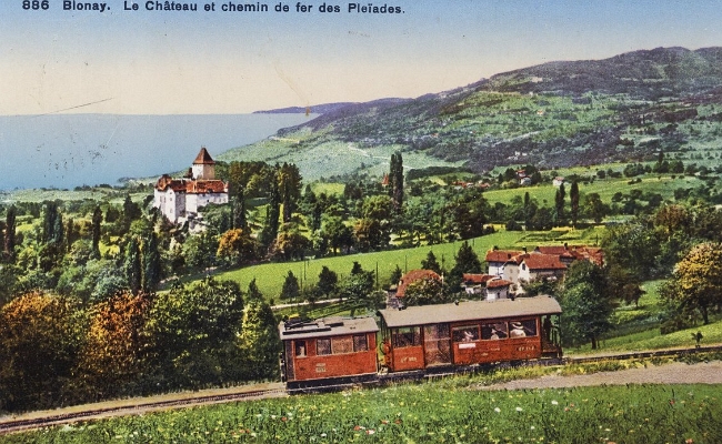 CEV Tusinge Timbre postal 25537 CEV, Train en ligne entre Tusinge et Prélaz/Blonay. Carte postale, date timbre postal 25.05.1937 (poste ambulante des Pléïades)