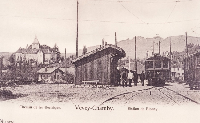 Gare 1ers trains 1902 Gare de Blonay en 1901, Carte postale